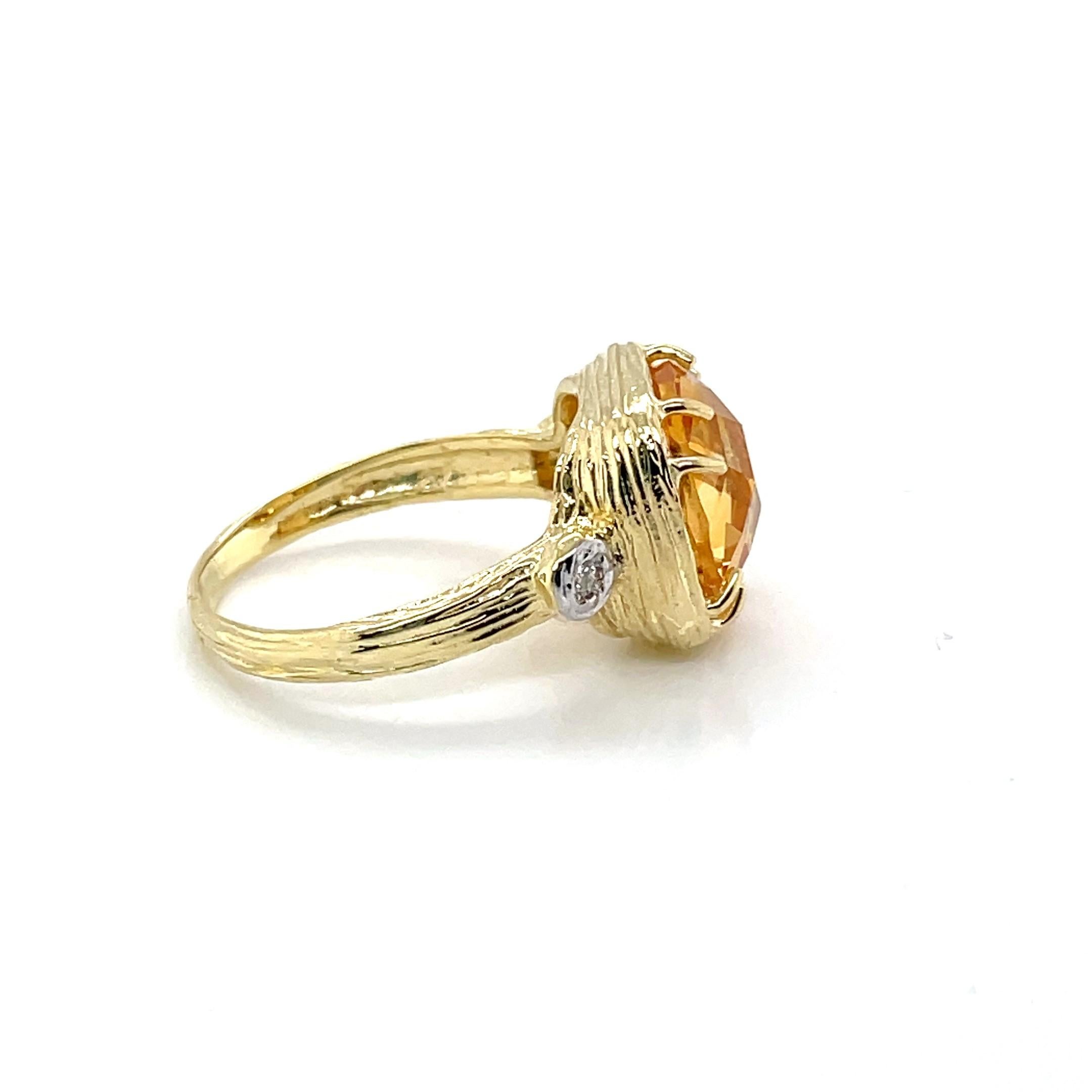 For Sale:  Hand-Crafted 14K Gold 0.03 ct. tw. Diamond & 10mm 3.5CT Citrine Color Ring 3