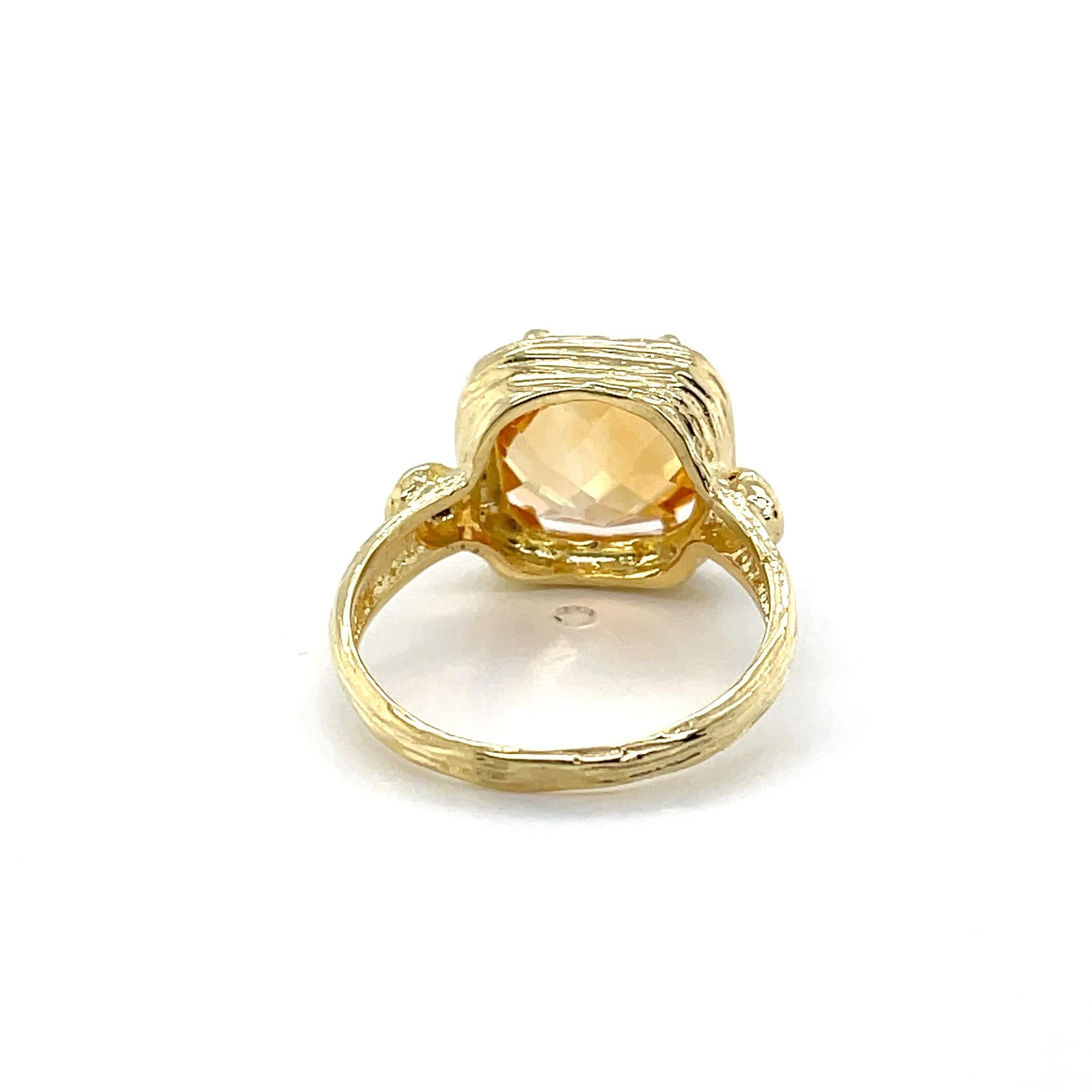 For Sale:  Hand-Crafted 14K Gold 0.03 ct. tw. Diamond & 10mm 3.5CT Citrine Color Ring 4