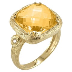 Realizzato a mano in oro 14K 0,03 ct. tw. Anello con diamante e citrino colorato da 10 mm e 3,5 carati