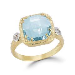 Handgefertigtes 14K Gold 0.03 ct. tw. Diamant & 10 mm 4,75CT Blauer Topas Farbe Ring mit Diamant