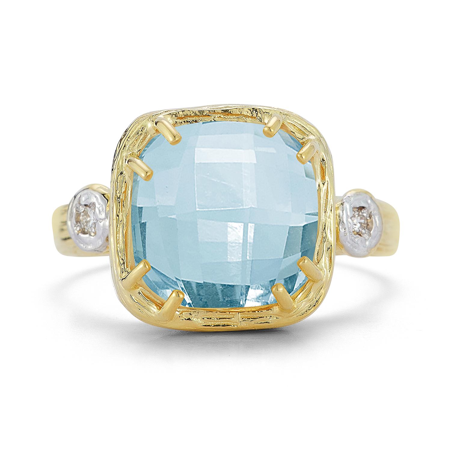 For Sale:  Hand-Crafted 14K Gold 0.03 ct. tw. Diamond & 10mm 4.75CT Blue Topaz Color Ring 3