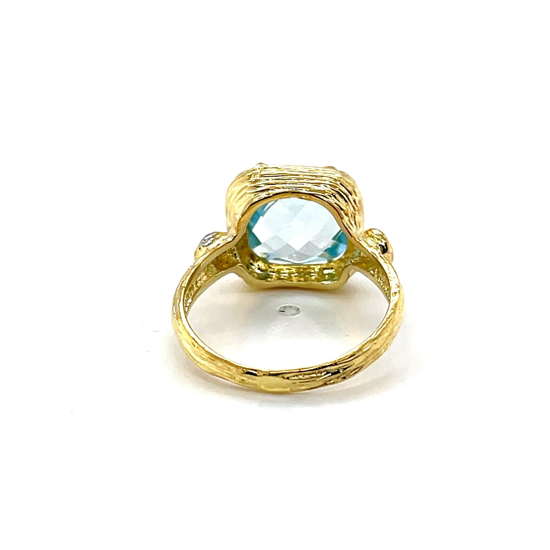 For Sale:  Hand-Crafted 14K Gold 0.03 ct. tw. Diamond & 10mm 4.75CT Blue Topaz Color Ring 4