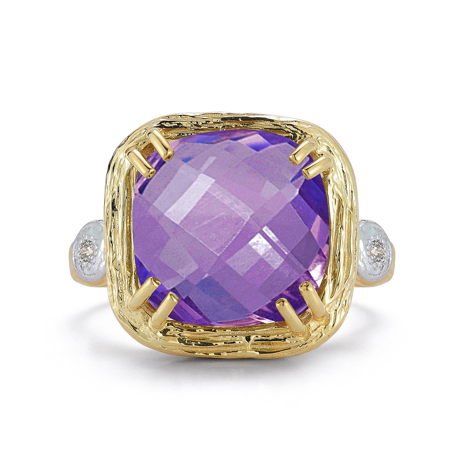 For Sale:  Hand-Crafted 14K Gold 0.03 ct. tw. Diamond & 12mm 6.0CT Amethyst Color Ring 3