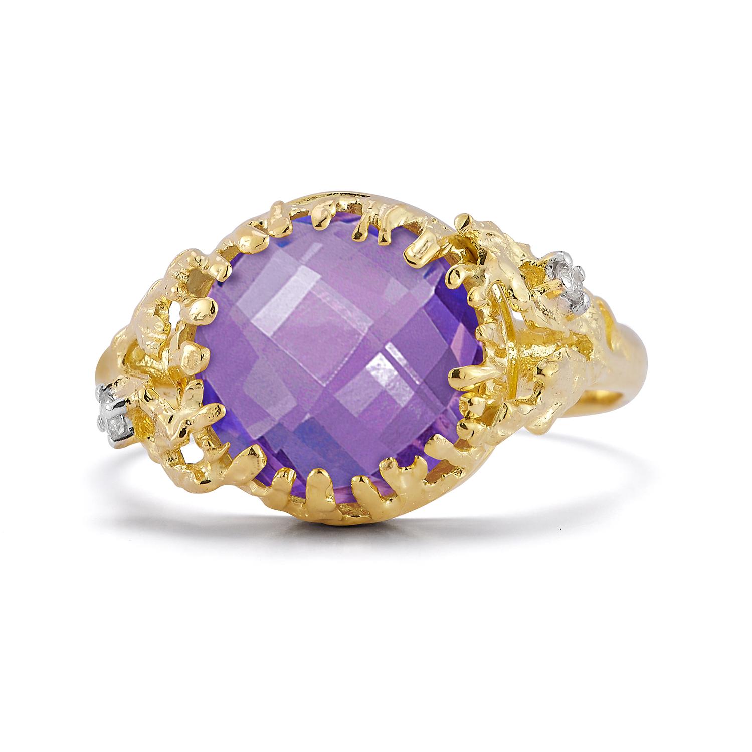 For Sale:  Hand-Crafted 14K Gold 0.03 ct. tw. Diamond & 3.25CT Amethyst Color Stone Ring 3