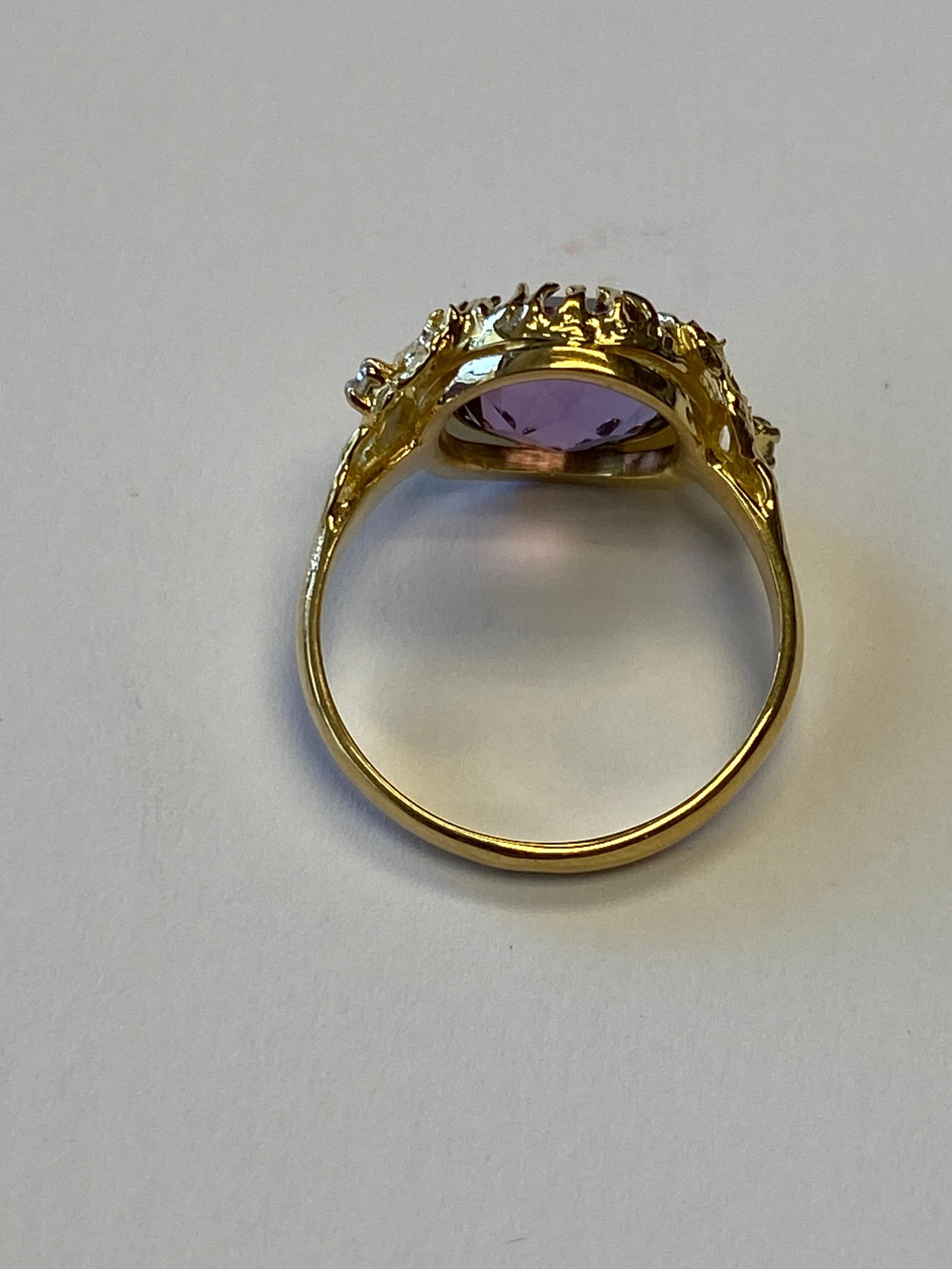 For Sale:  Hand-Crafted 14K Gold 0.03 ct. tw. Diamond & 3.25CT Amethyst Color Stone Ring 4