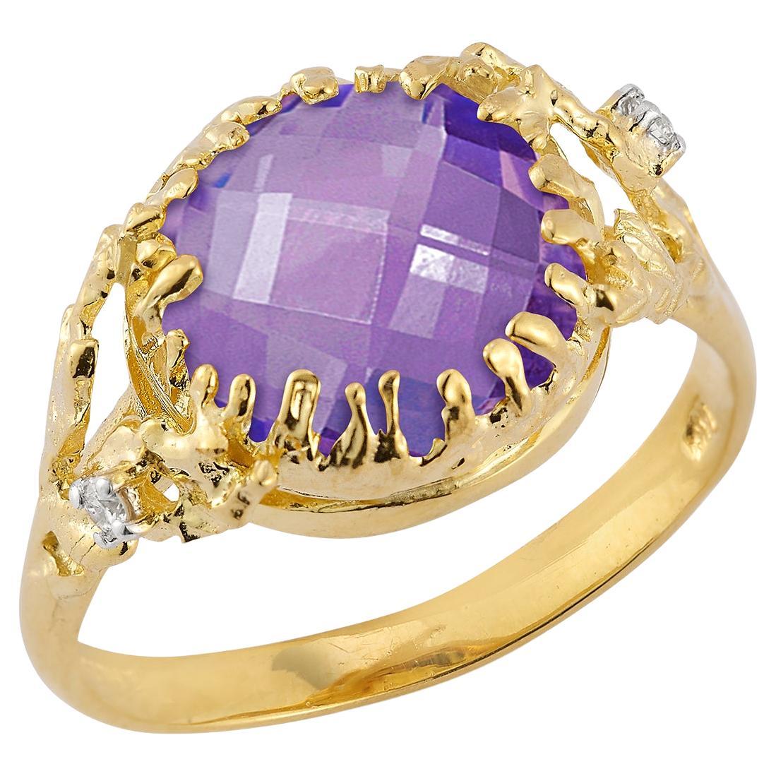 For Sale:  Hand-Crafted 14K Gold 0.03 ct. tw. Diamond & 3.25CT Amethyst Color Stone Ring
