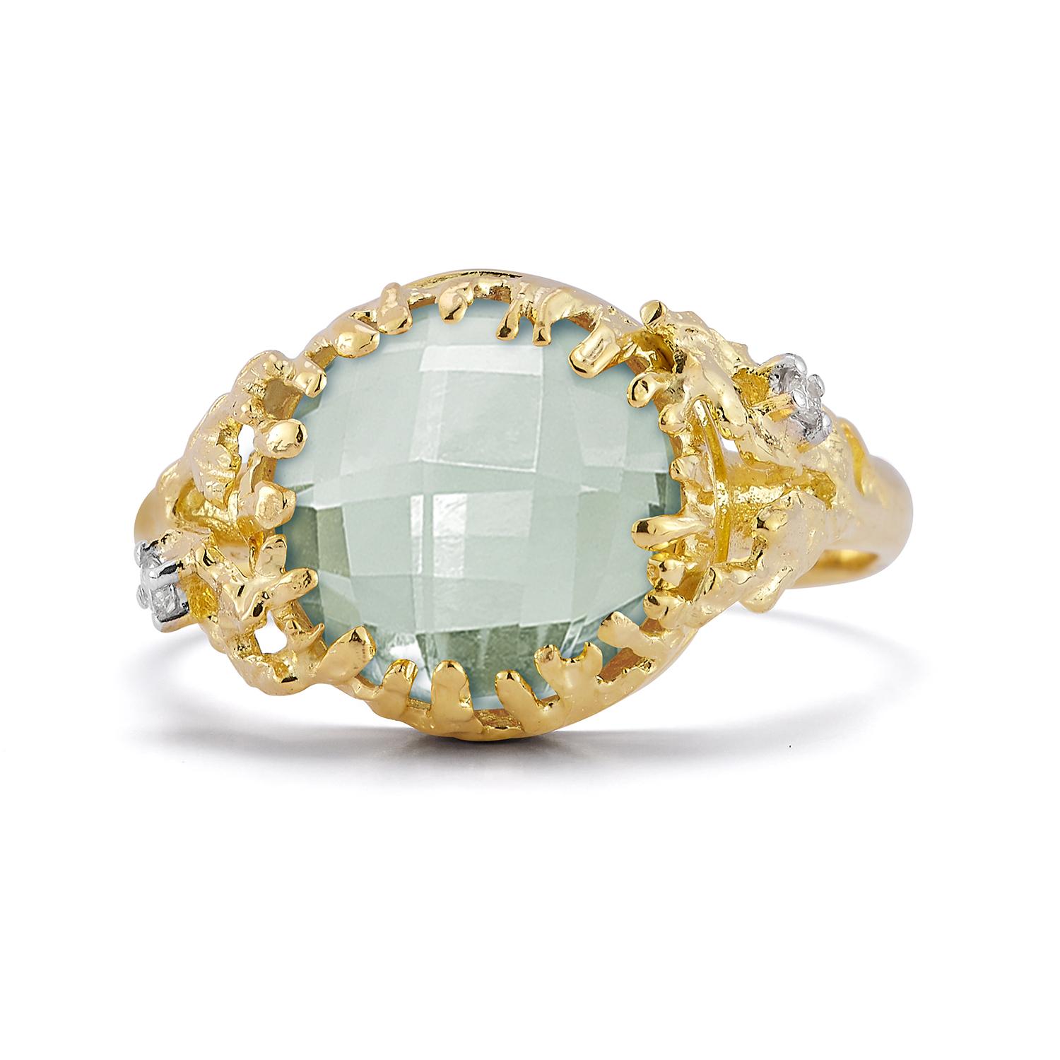 En vente :  Or 14 carats fait à la main 0,03 carat tw. Bague avec diamant et améthyste verte de 3,25 cm de diamètre 3