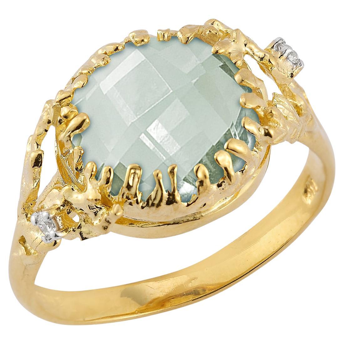 For Sale:  Hand-Crafted 14K Gold 0.03 ct. tw. Diamond & 3.25CT Green Amethyst Ring