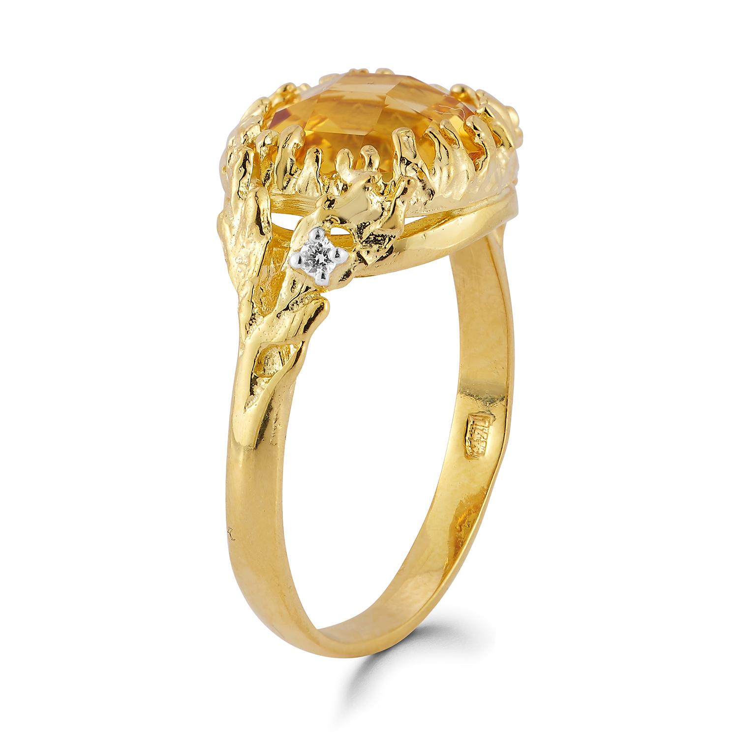 For Sale:  Hand-Crafted 14K Gold 0.03 ct. tw. Diamond & 3.35CT Citrine Color Stone Ring 2