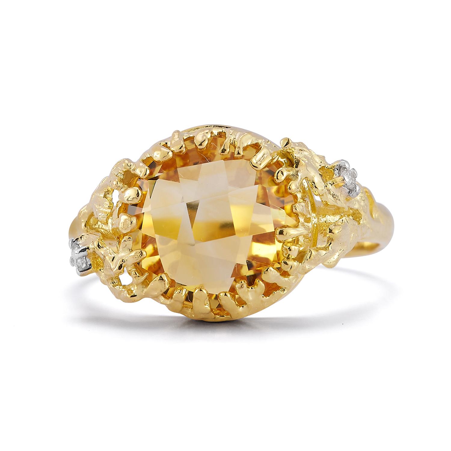 For Sale:  Hand-Crafted 14K Gold 0.03 ct. tw. Diamond & 3.35CT Citrine Color Stone Ring 3