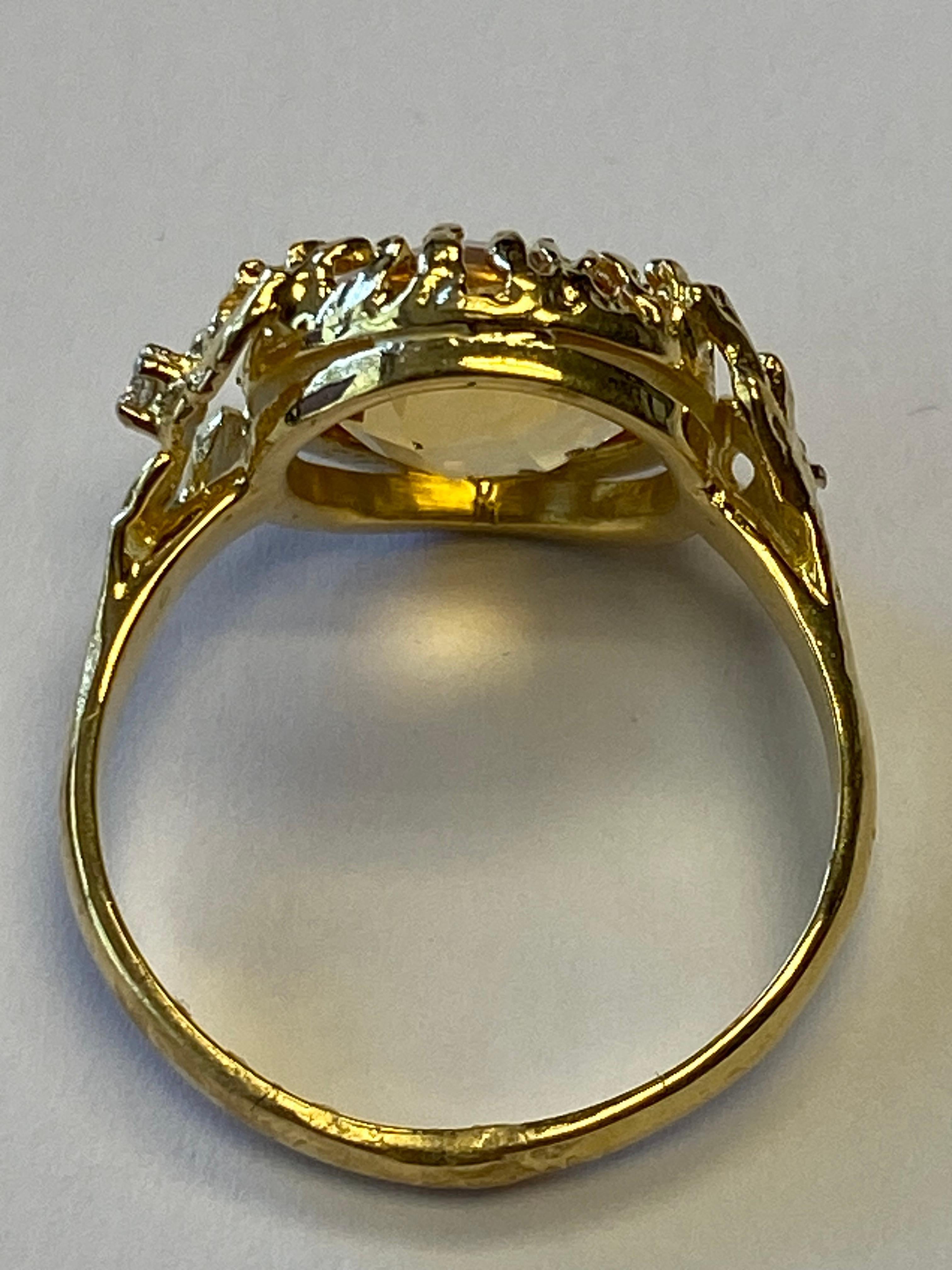 For Sale:  Hand-Crafted 14K Gold 0.03 ct. tw. Diamond & 3.35CT Citrine Color Stone Ring 4