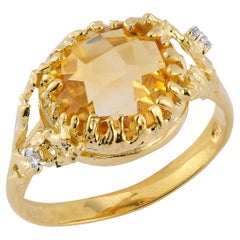 Handgefertigtes 14K Gold 0.03 ct. tw. Diamant & 3,35CT Citrin farbiger Steinring