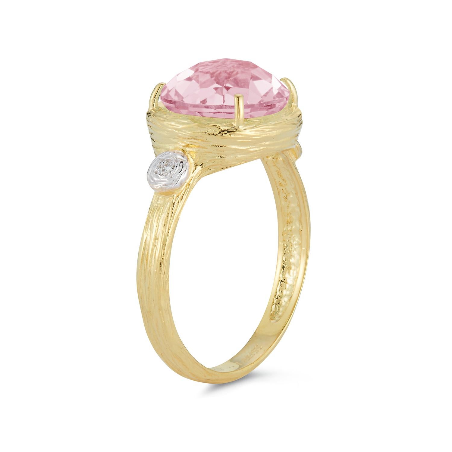 For Sale:  Hand-Crafted 14K Gold 0.03 ct. tw. Diamond & 3.5CT Rose Quartz Cocktail Ring 2