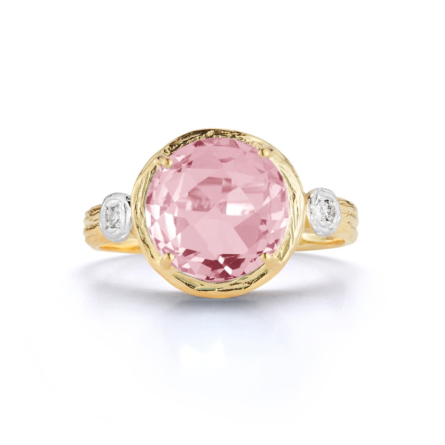 For Sale:  Hand-Crafted 14K Gold 0.03 ct. tw. Diamond & 3.5CT Rose Quartz Cocktail Ring 3