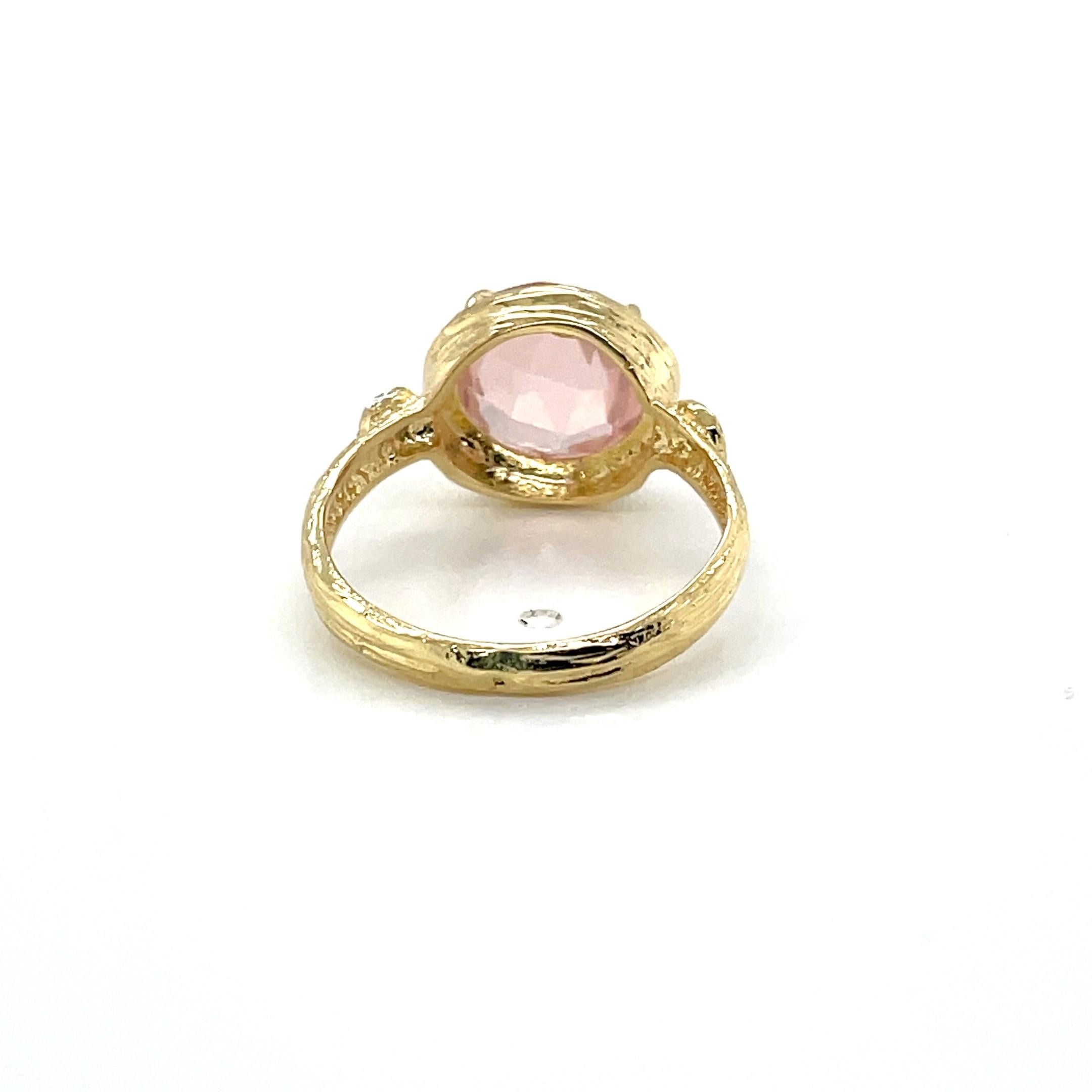 For Sale:  Hand-Crafted 14K Gold 0.03 ct. tw. Diamond & 3.5CT Rose Quartz Cocktail Ring 4