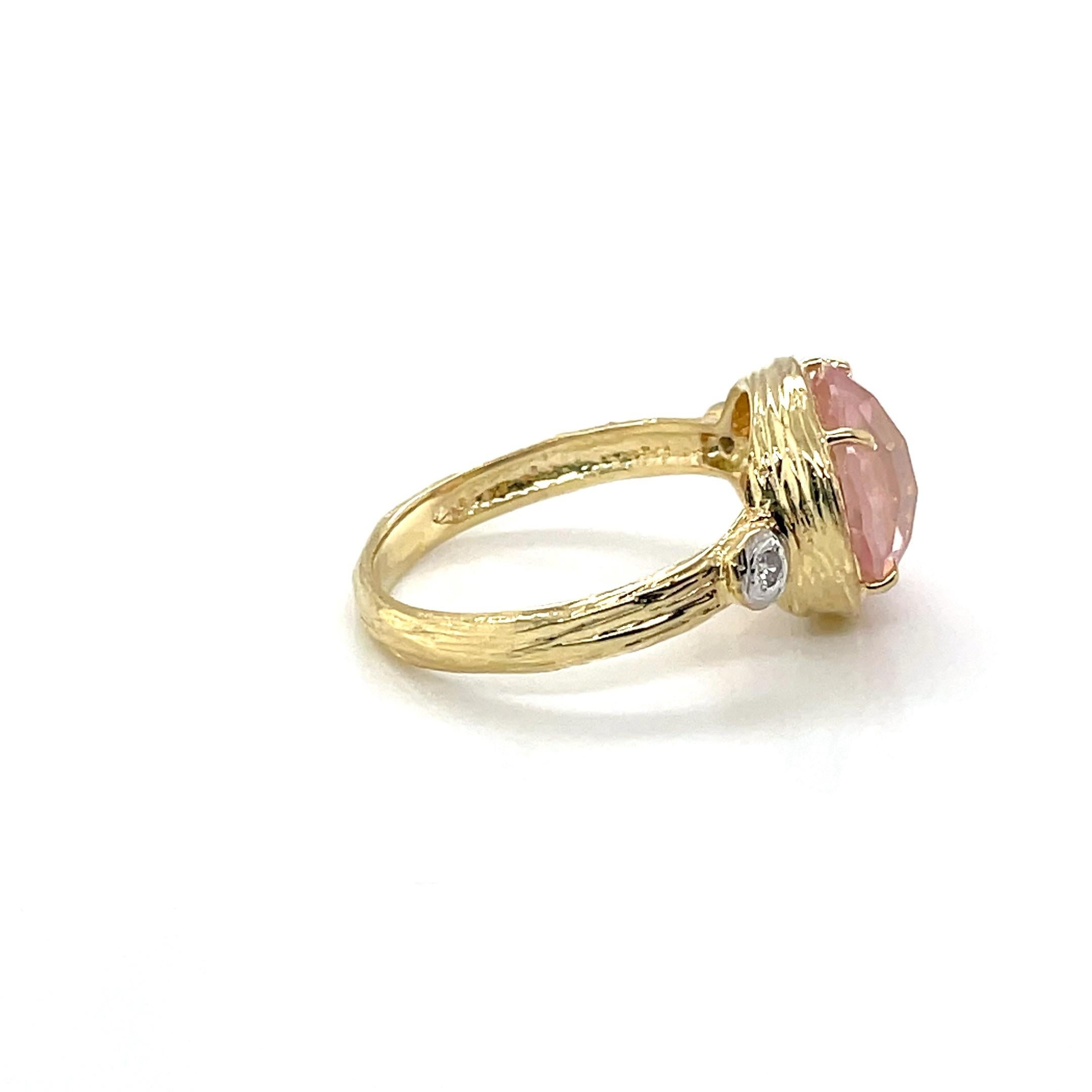 For Sale:  Hand-Crafted 14K Gold 0.03 ct. tw. Diamond & 3.5CT Rose Quartz Cocktail Ring 5