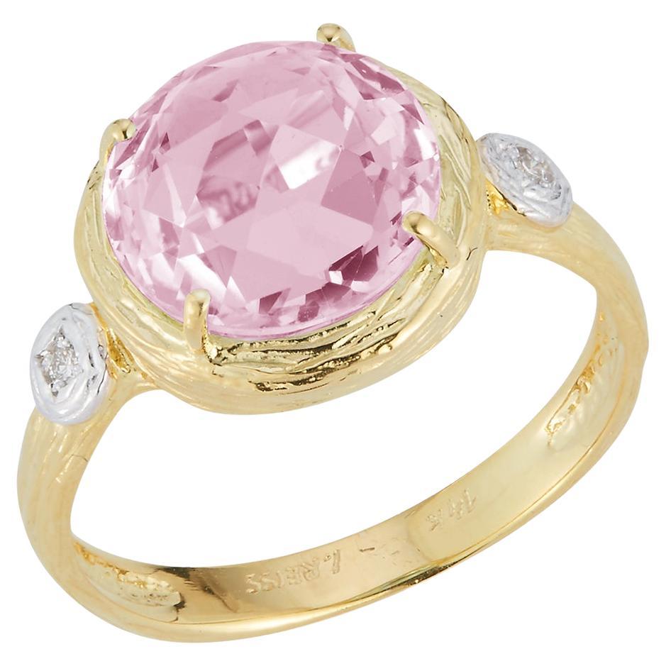 Hand-Crafted 14K Gold 0.03 ct. tw. Diamond & 3.5CT Rose Quartz Cocktail Ring