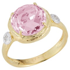 Handgefertigtes 14K Gold 0.03 ct. tw. Cocktailring mit Diamant & 3.5CT Rosenquarz