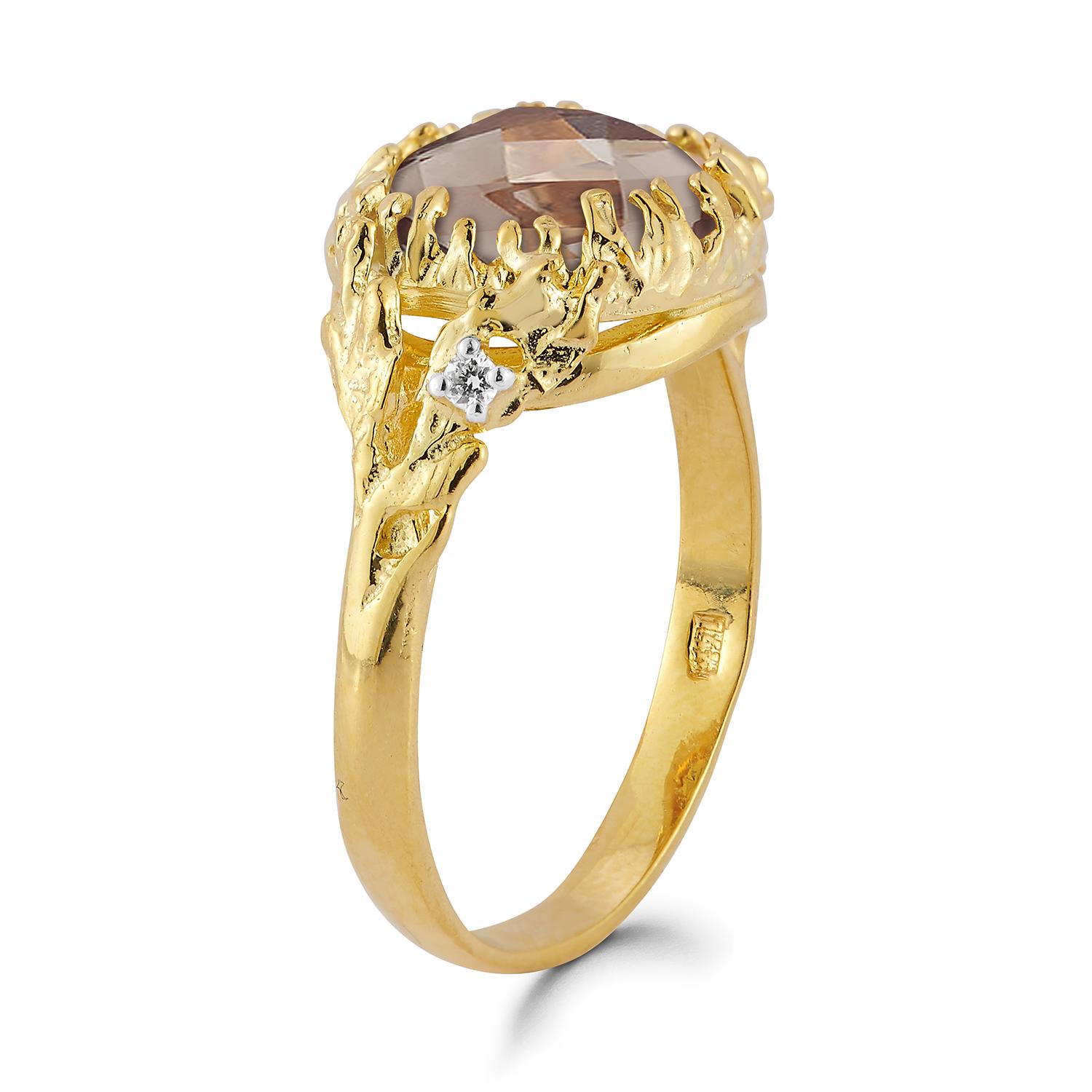 For Sale:  Hand-Crafted 14K Gold 0.03 ct. tw. Diamond & 3.5CT Smokey Topaz Cocktail Ring 2