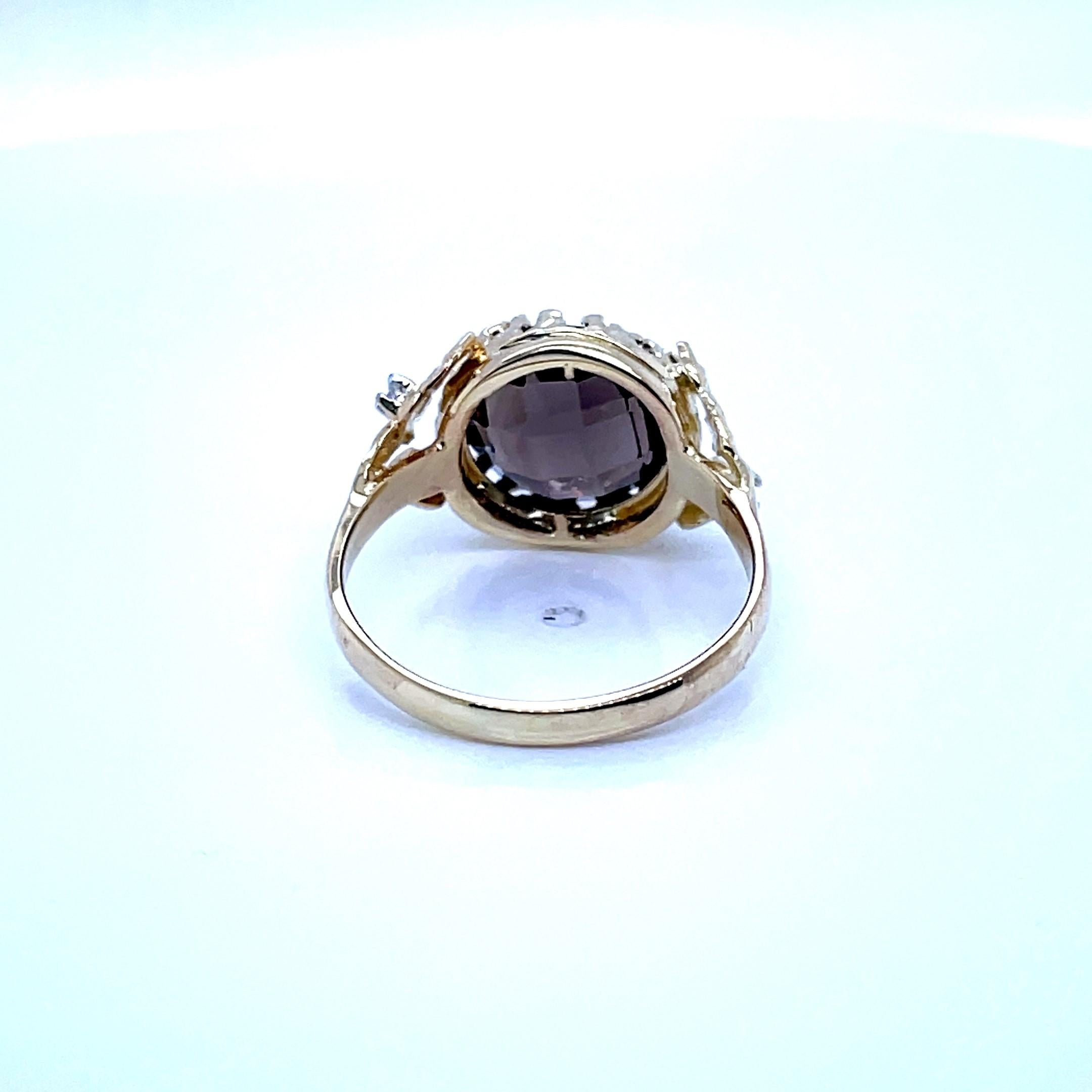 For Sale:  Hand-Crafted 14K Gold 0.03 ct. tw. Diamond & 3.5CT Smokey Topaz Cocktail Ring 4