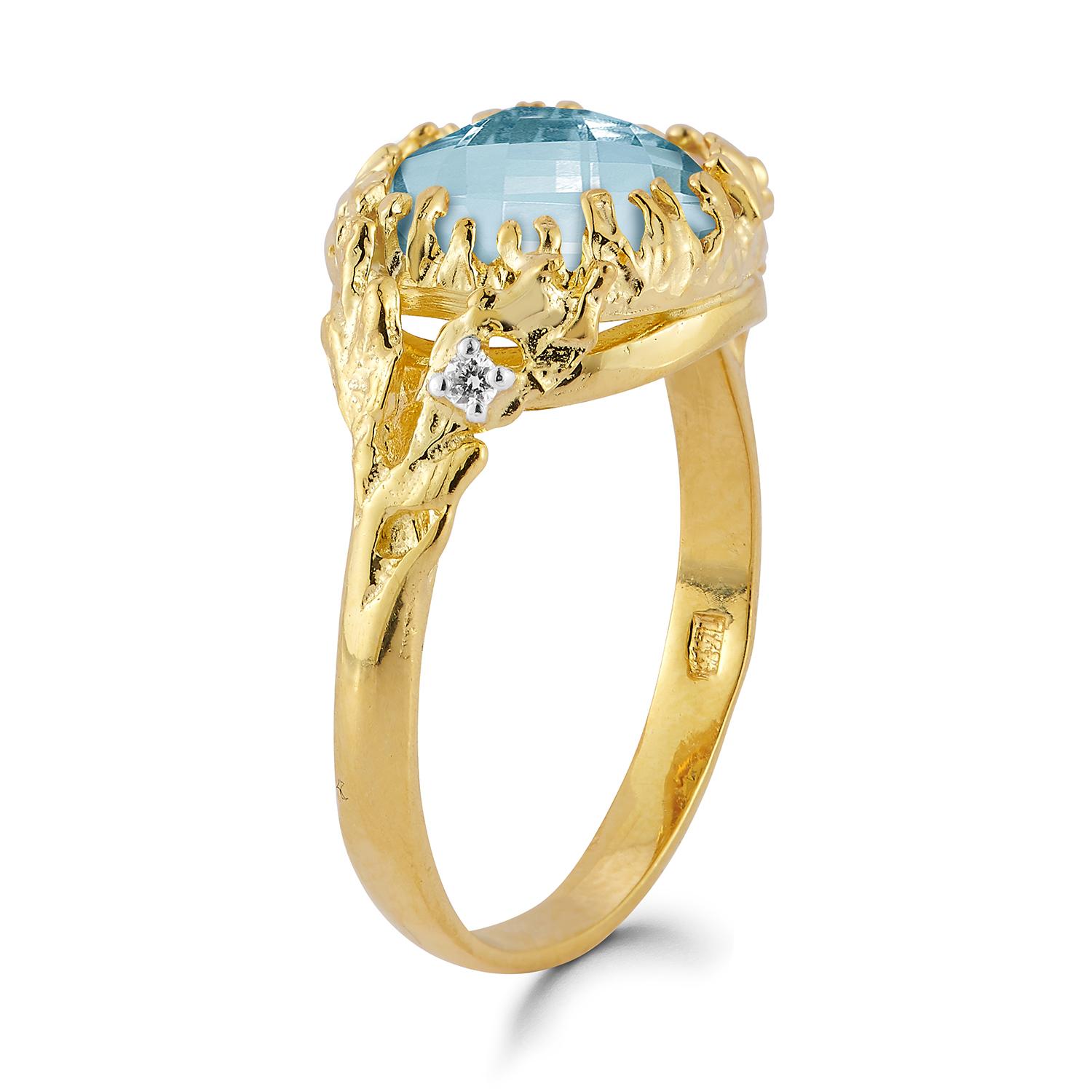 For Sale:  Hand-Crafted 14K Gold 0.03 ct. tw. Diamond & 4.25CT Blue Topaz Color Stone Ring 2