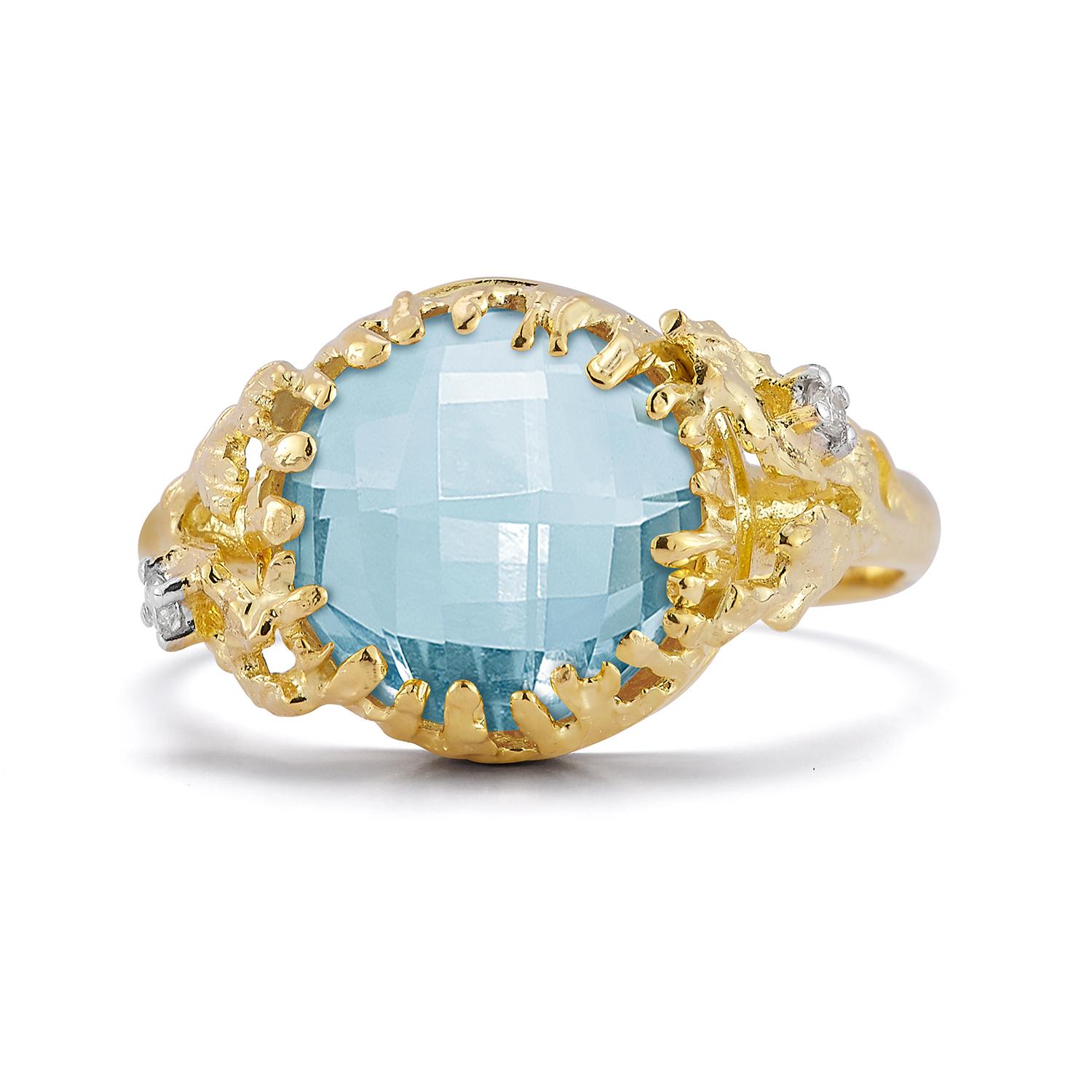 For Sale:  Hand-Crafted 14K Gold 0.03 ct. tw. Diamond & 4.25CT Blue Topaz Color Stone Ring 3
