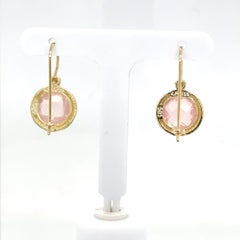 Handgefertigtes 14K Gold 0.03 ct. tw. Diamant & 7,0ct Rosenquarz-Ohrringe