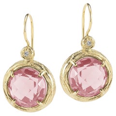 Handgefertigtes 14K Gold 0.03 ct. tw. Diamant & 7,0ct Rosenquarz-Ohrringe