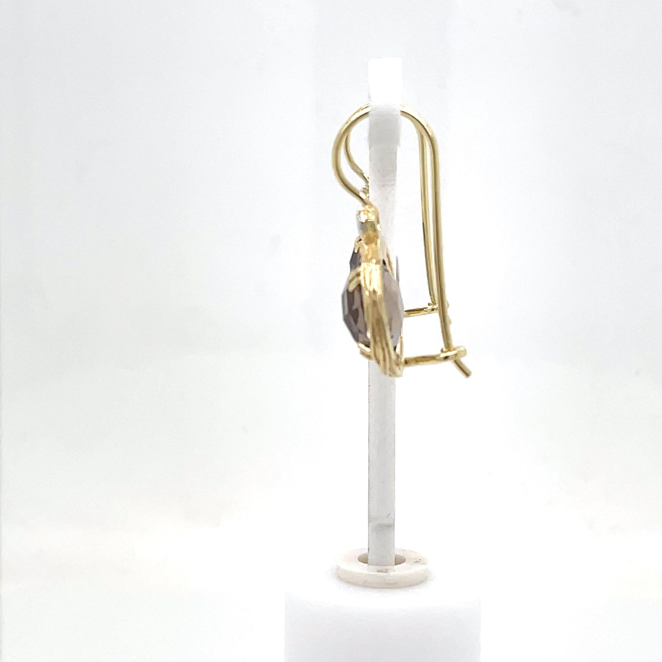 Hand-Crafted 14K Gold 0.03 ct. tw. Diamond & 7.0ct Smokey Topaz Earrings In New Condition For Sale In Great Neck, NY