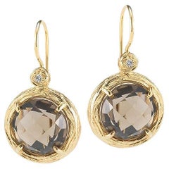 Handgefertigtes 14K Gold 0.03 ct. tw. Diamant & 7,0ct Rauchtopas-Ohrringe