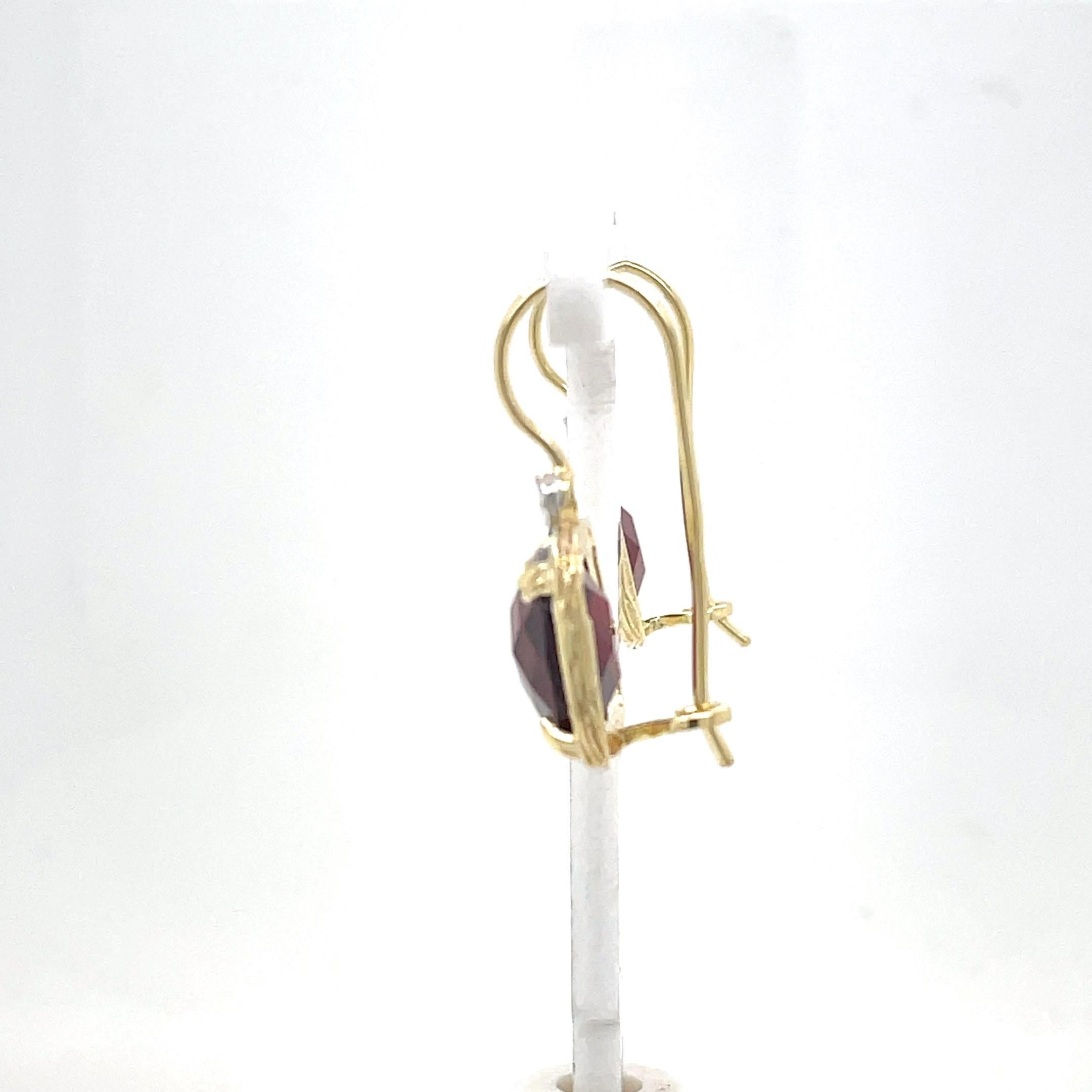 Cushion Cut Hand-Crafted 14K Gold 0.04 ct. tw. Diamond & 10.8CT Garnet Earrings For Sale