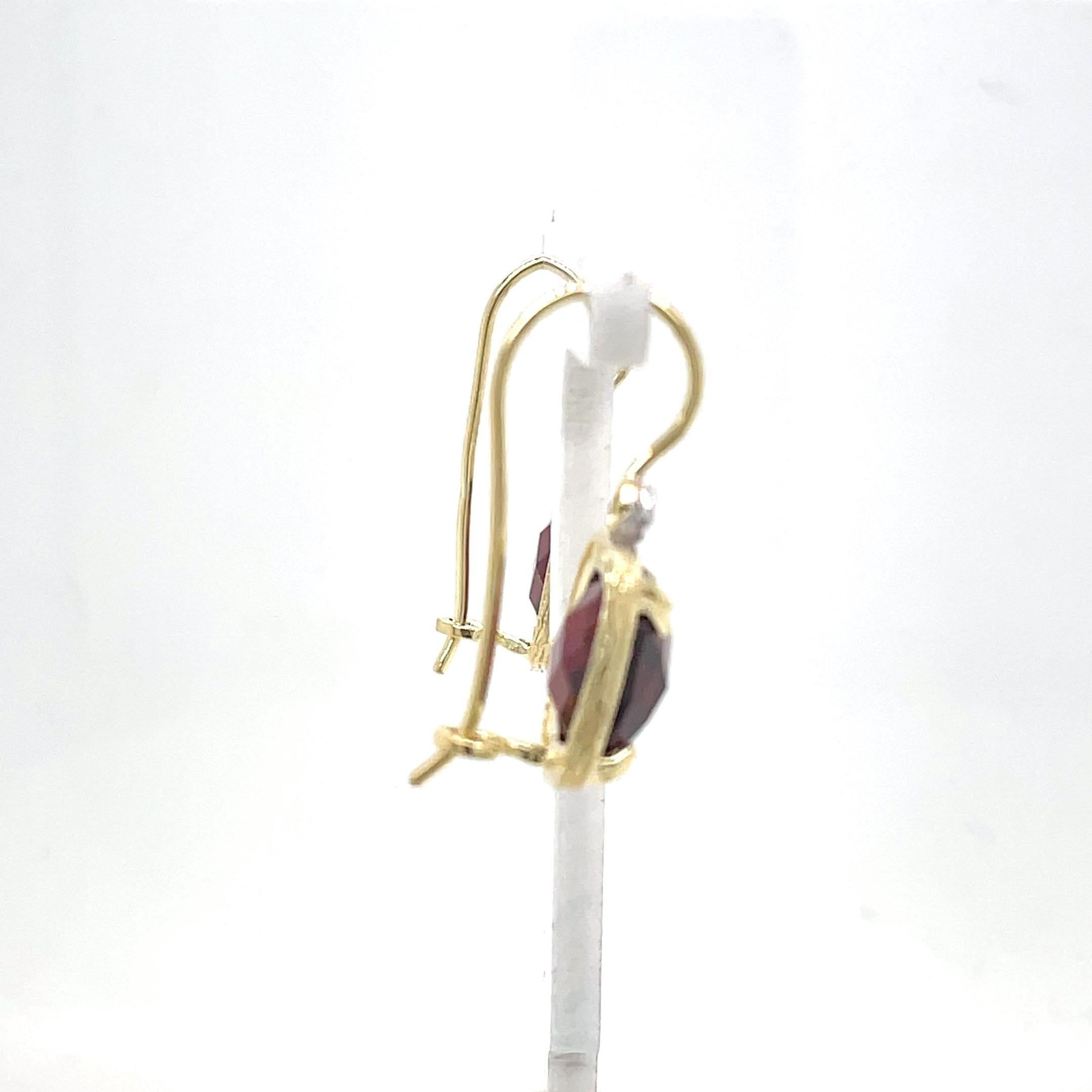 Hand-Crafted 14K Gold 0.04 ct. tw. Diamond & 10.8CT Garnet Earrings In New Condition For Sale In Great Neck, NY