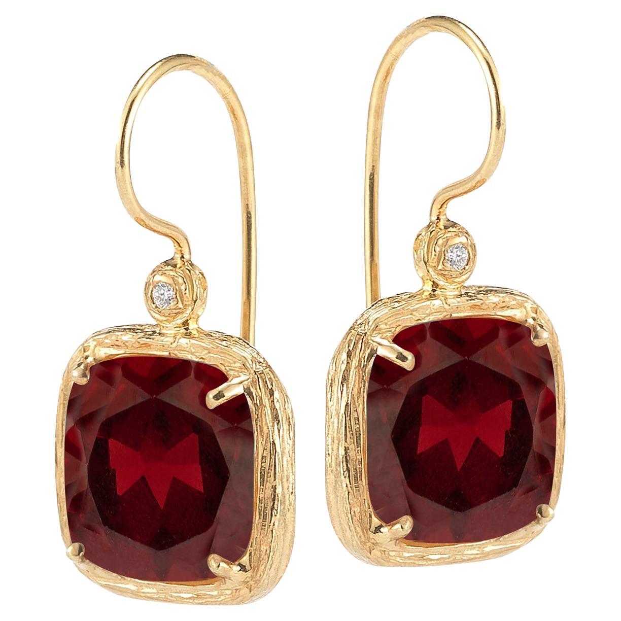 Hand-Crafted 14K Gold 0.04 ct. tw. Diamond & 10.8CT Garnet Earrings