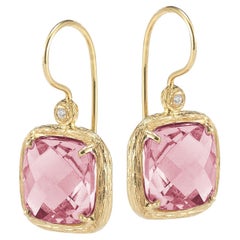 Handgefertigtes 14K Gold 0.04 ct. tw. Diamant & 6,7 Karat Rosenquarz-Ohrringe