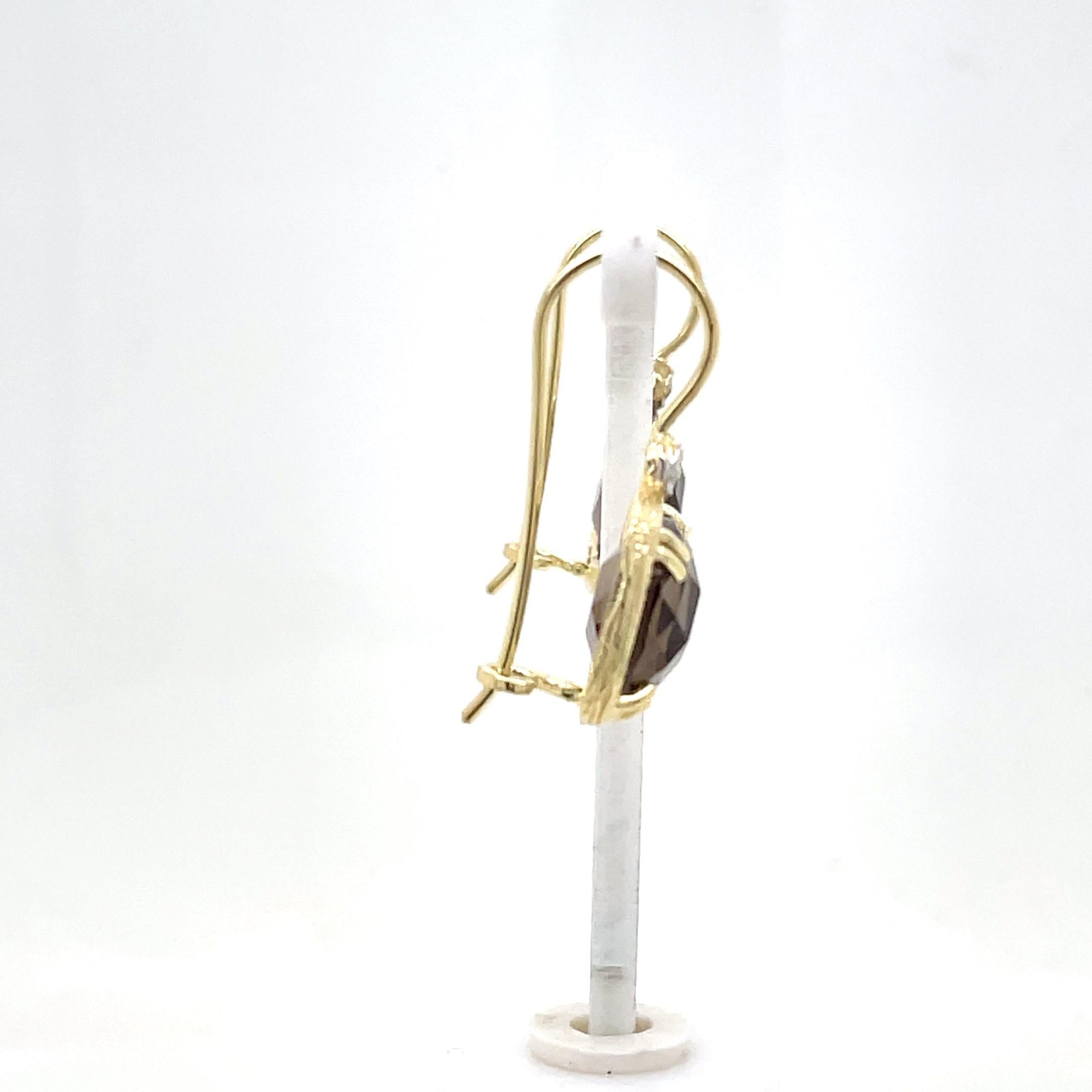 Hand-Crafted 14K Gold 0.04 ct. tw. Diamond & 7.2CT Smokey Topaz Earrings In New Condition For Sale In Great Neck, NY