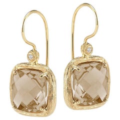 Handgefertigtes 14K Gold 0.04 ct. tw. Diamant & 7,2 Karat Rauchtopas-Ohrringe