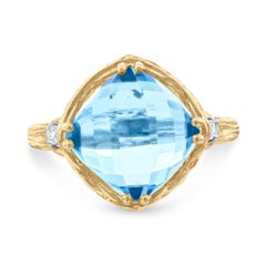 Hand Crafted 14K Gold 0.05 ct. Diamond & 4.75CT Blue Topaz Cocktail Ring