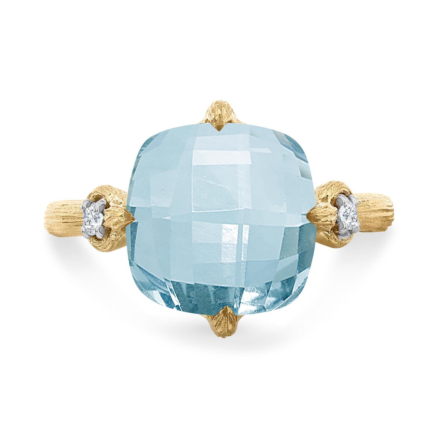 For Sale:  Hand Crafted 14K Gold 0.05 ct. Diamond & 4.75CT Blue Topaz Cocktail Ring 2