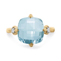 Hand Crafted 14K Gold 0.05 ct. Diamond & 4.75CT Blue Topaz Cocktail Ring