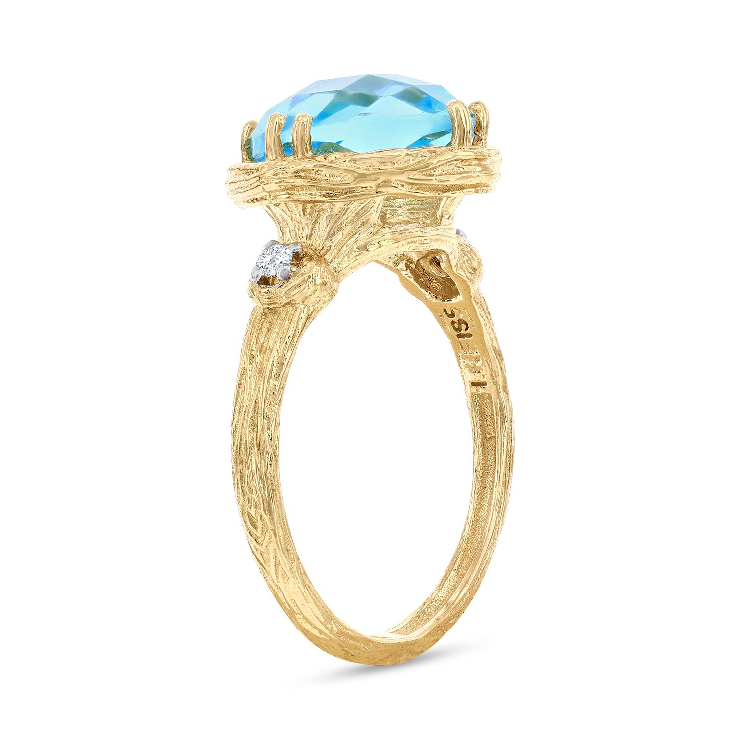 For Sale:  Hand Crafted 14K Gold 0.05 ct. Diamond & 4.75CT Blue Topaz Cocktail Ring 3