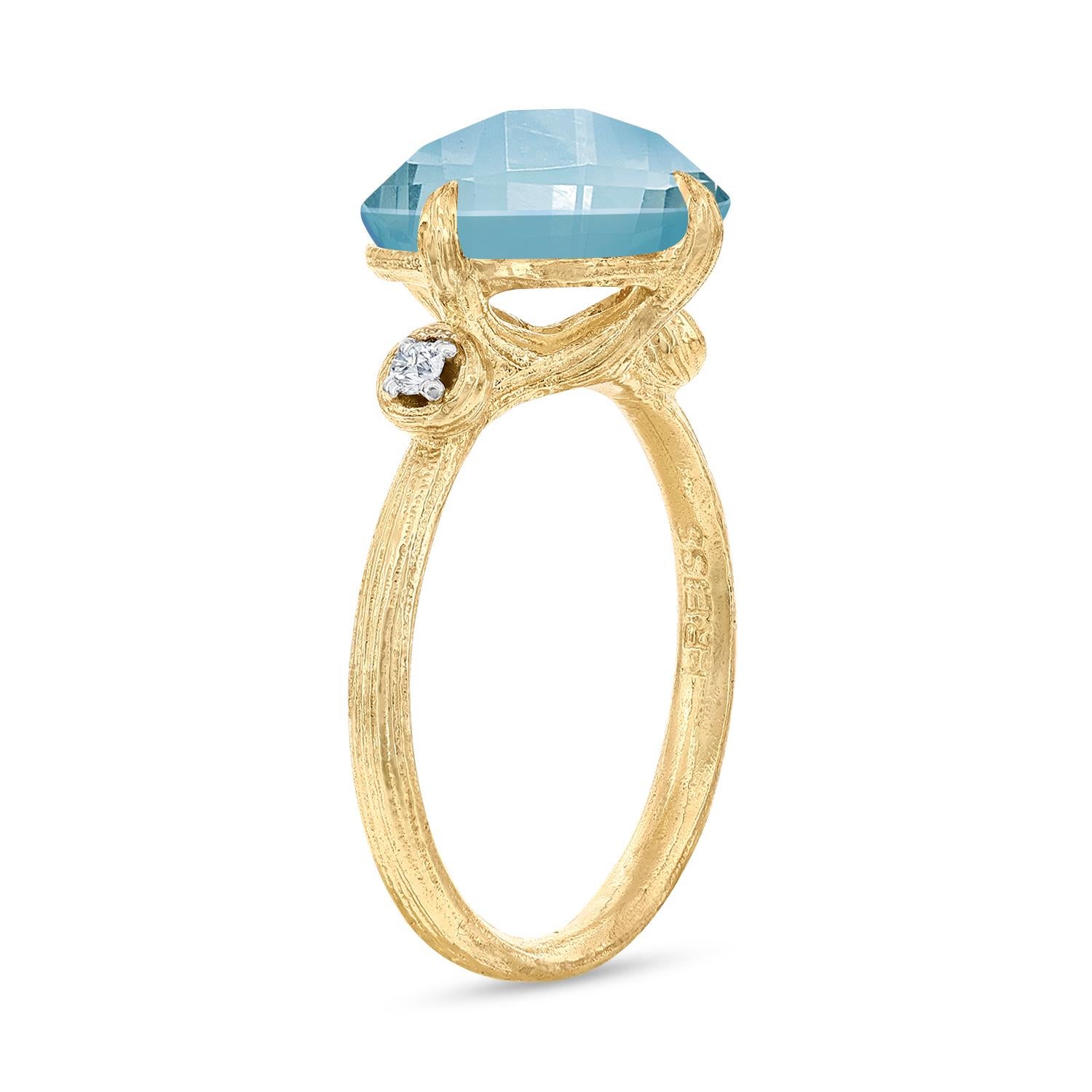 For Sale:  Hand Crafted 14K Gold 0.05 ct. Diamond & 4.75CT Blue Topaz Cocktail Ring 3