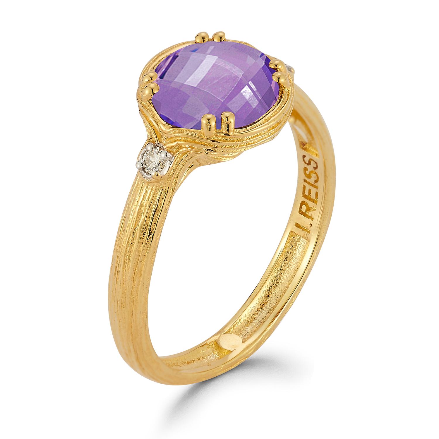 For Sale:  Hand-Crafted 14K Gold 0.05 ct. tw. Diamond & 1.75CT Amethyst Cocktail Ring 2