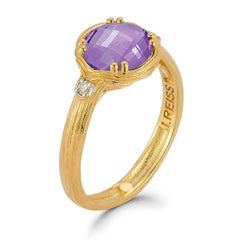 Hand-Crafted 14K Gold 0.05 ct. tw. Diamond & 1.75CT Amethyst Cocktail Ring