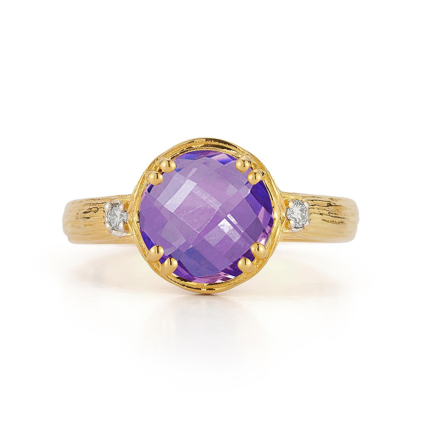 For Sale:  Hand-Crafted 14K Gold 0.05 ct. tw. Diamond & 1.75CT Amethyst Cocktail Ring 3