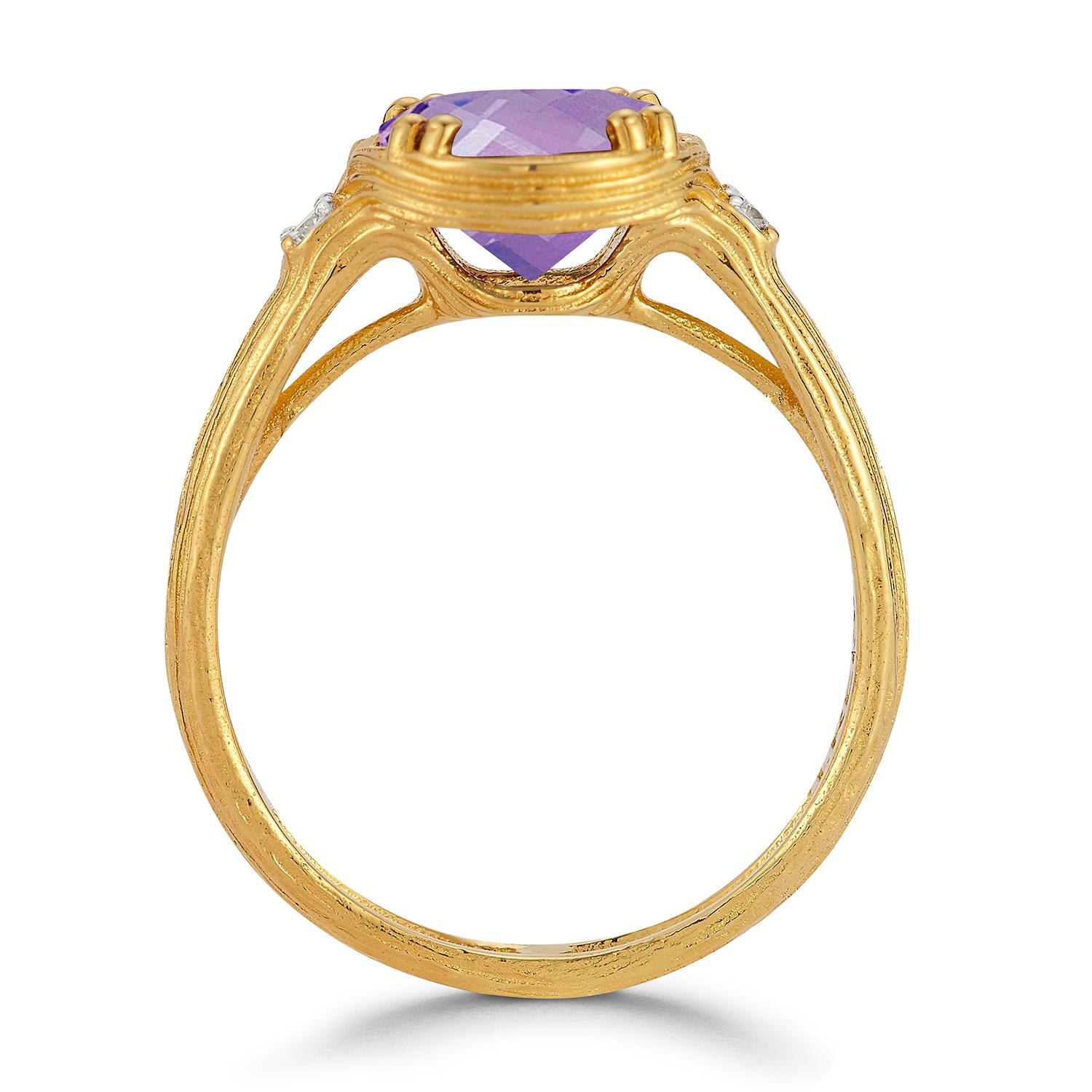 For Sale:  Hand-Crafted 14K Gold 0.05 ct. tw. Diamond & 1.75CT Amethyst Cocktail Ring 4