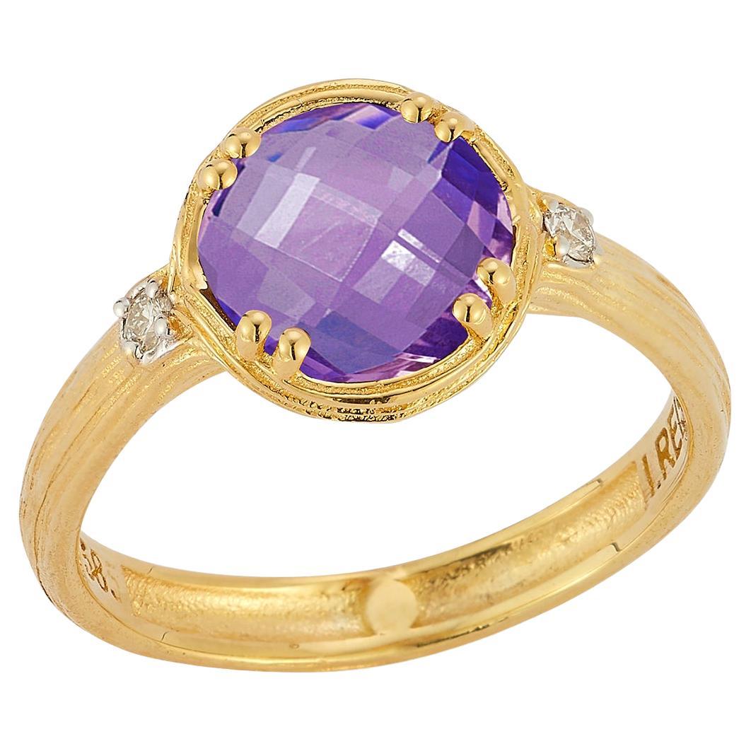 For Sale:  Hand-Crafted 14K Gold 0.05 ct. tw. Diamond & 1.75CT Amethyst Cocktail Ring