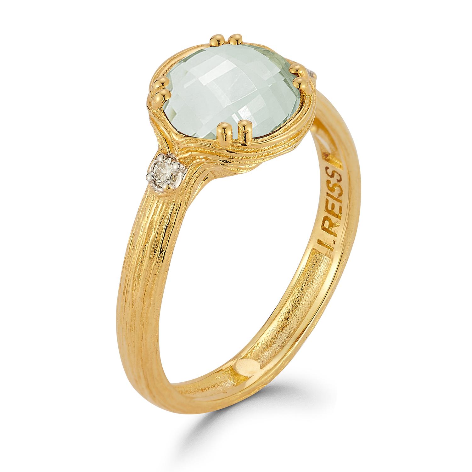 For Sale:  Hand-Crafted 14K Gold 0.05 ct. tw. Diamond & 1.75CT Green Amethyst Cocktail Ring 2