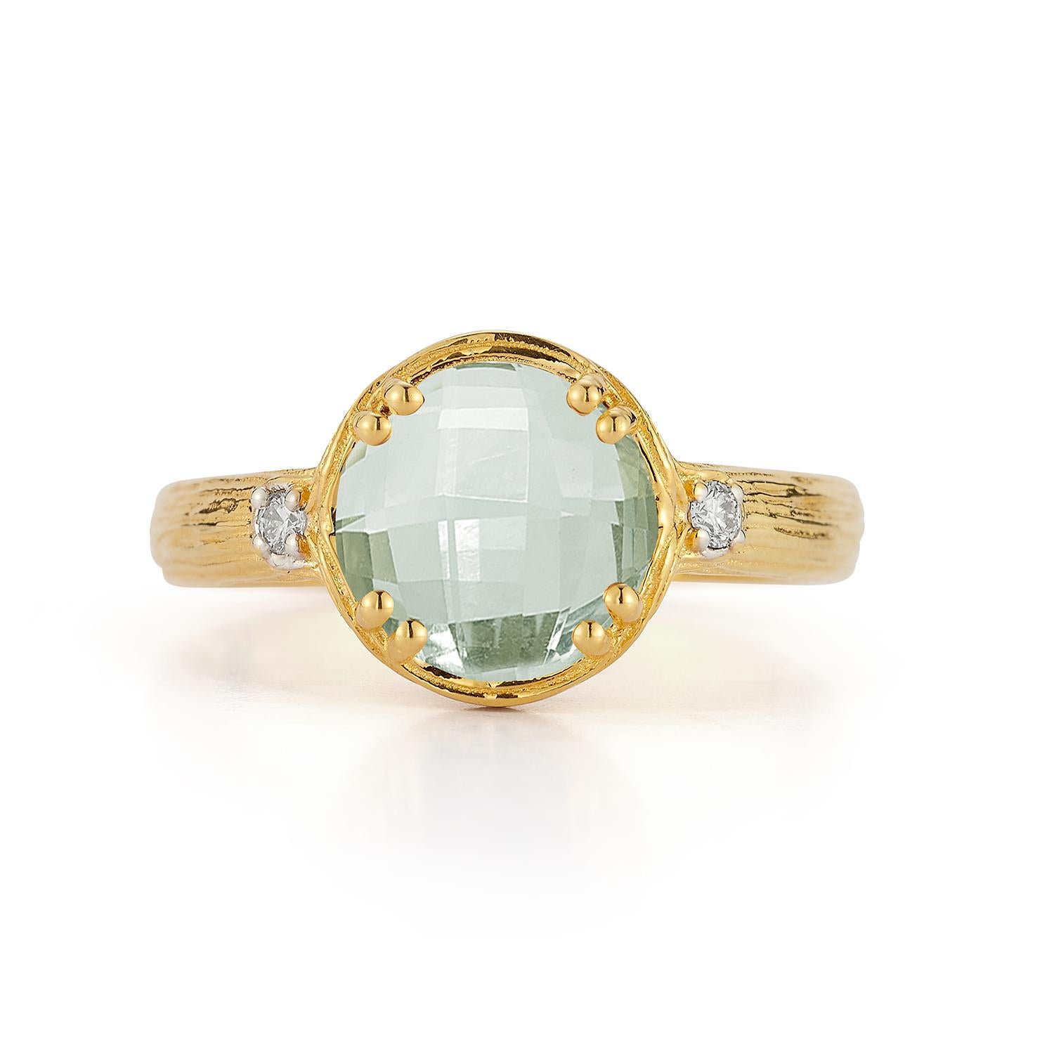 For Sale:  Hand-Crafted 14K Gold 0.05 ct. tw. Diamond & 1.75CT Green Amethyst Cocktail Ring 3