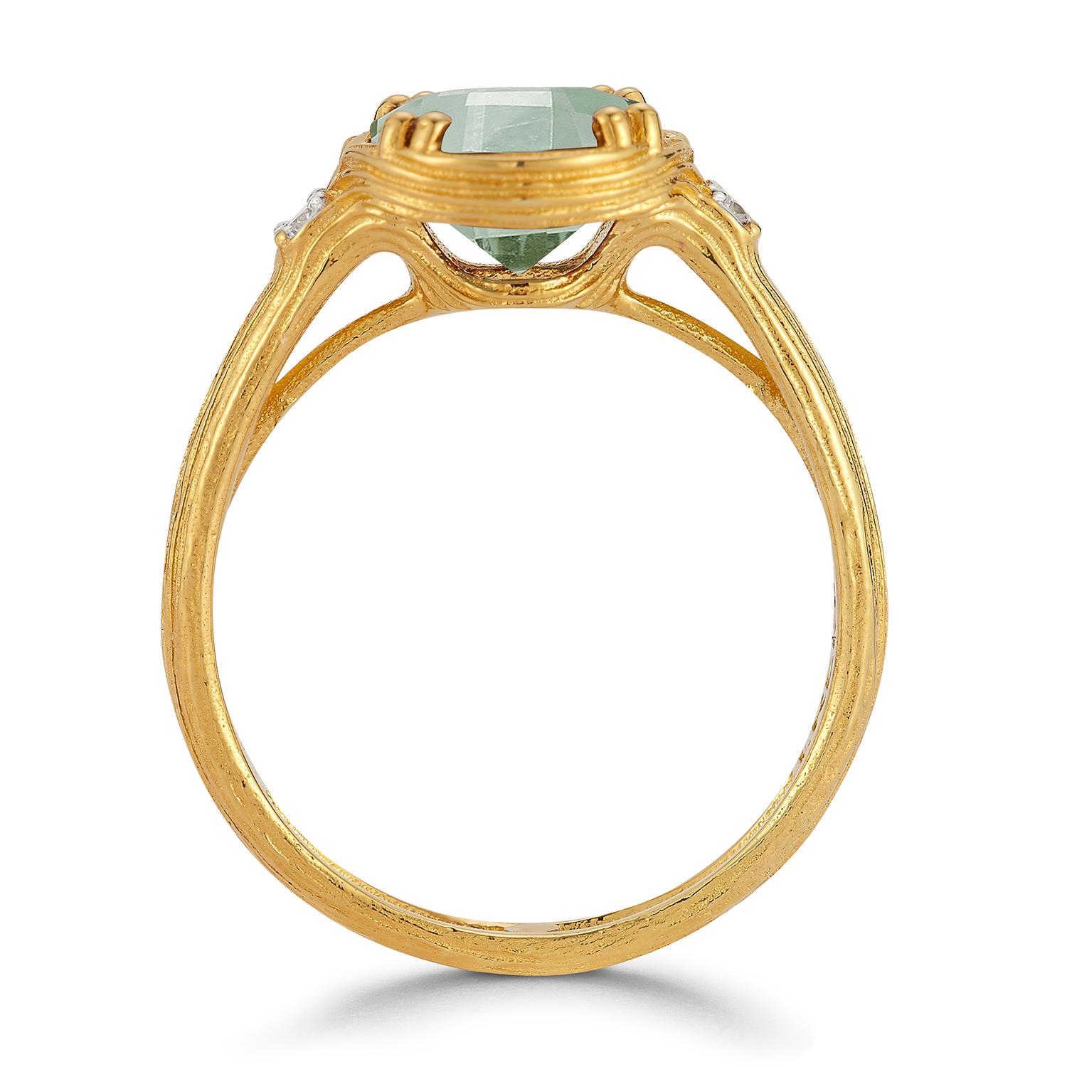 For Sale:  Hand-Crafted 14K Gold 0.05 ct. tw. Diamond & 1.75CT Green Amethyst Cocktail Ring 4
