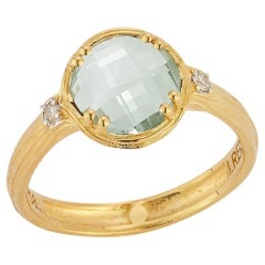Hand-Crafted 14K Gold 0.05 ct. tw. Diamond & 1.75CT Green Amethyst Cocktail Ring